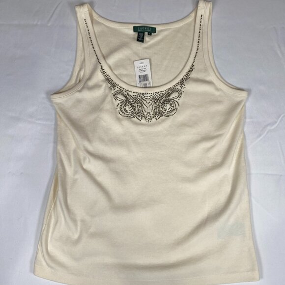 Lauren Ralph Lauren Tops - NWT Lauren Ralph Lauren Bead Embellished Tank XL Cotton Cream